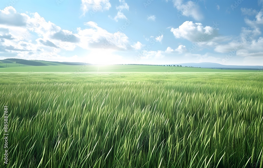 Fototapeta premium Beautiful Green Wheat Field Landscape