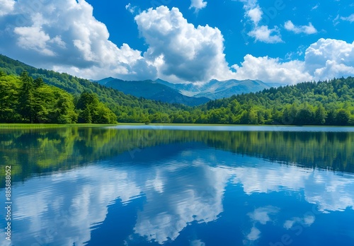 Mountain Lake with Sky Reflection