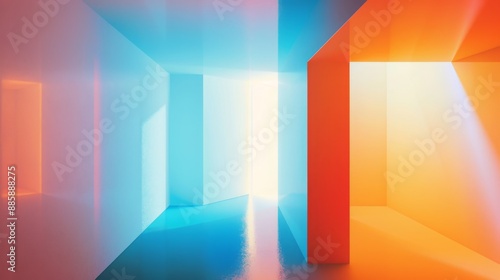 Vibrant Gradient Frosted Glass Cube Virtual Background with Blue, Orange, and White Tones - Modern Design Concept