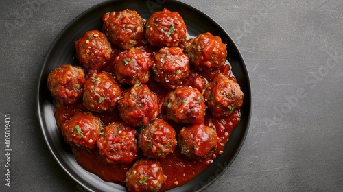 Bird’s-Eye View of Juicy Homemade Meatballs in Hearty Tomato Sauce 