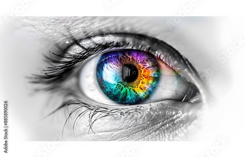 Close Up Black and White Eye With Rainbow Iris