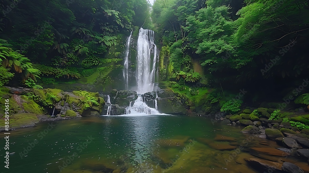 Fototapeta premium Waterfall in a Lush Green Forest