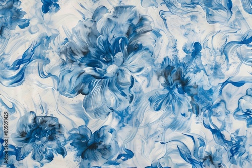 Seamless floral pattern background featuring blue flowers on a white background
