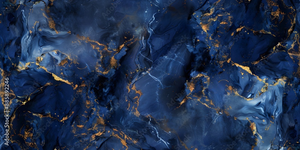 Fototapeta premium Abstract Blue Marble with Golden Veins