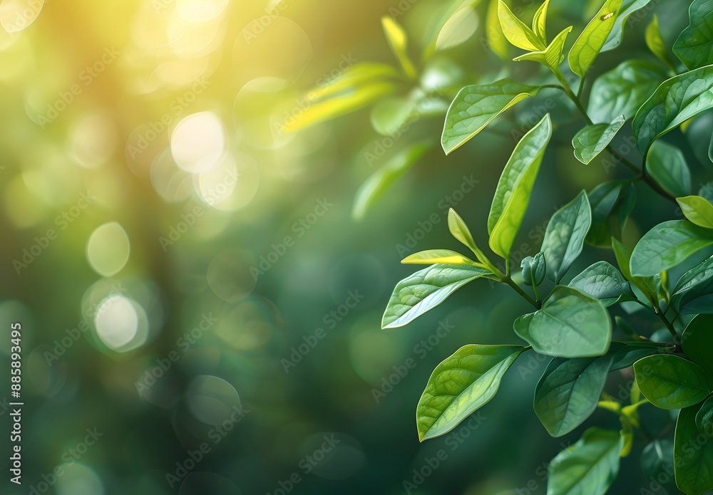 Obraz premium Green Leaves Blurred Background Nature Abstract Banner