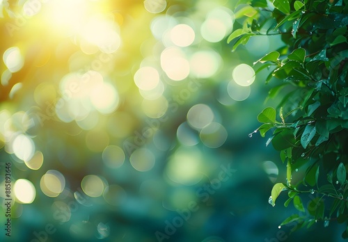 Abstract Green Bokeh Background with Sunlight