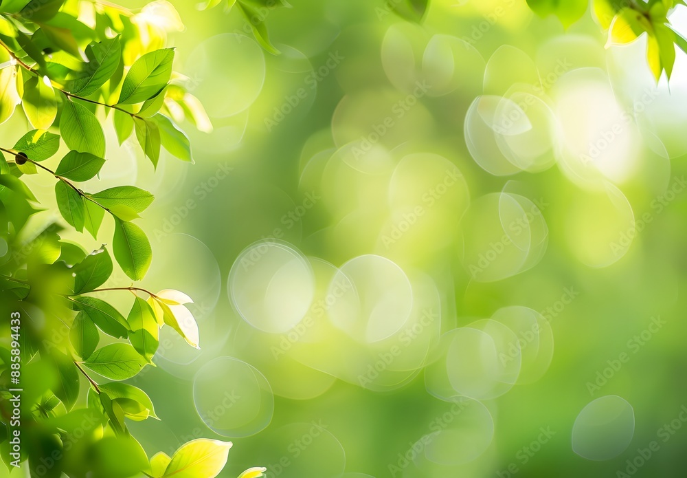 Green Bokeh Background with Leaves for Banner Green Bokeh Background with Leaves for Banner