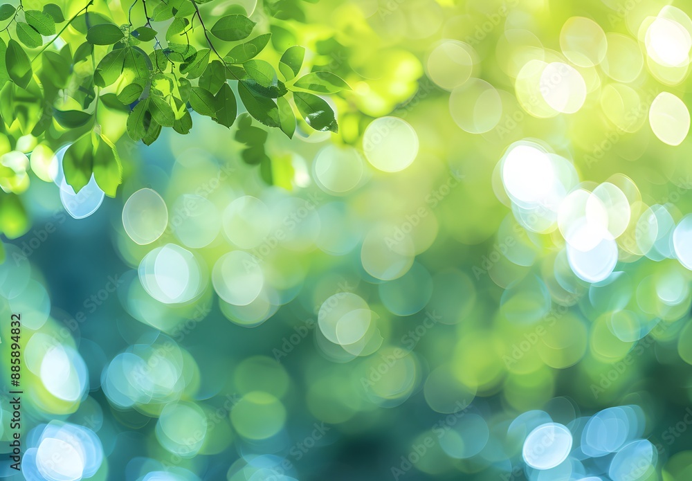 Abstract Green & Blue Bokeh Background with Leaves Abstract Green & Blue Bokeh Background with Leaves