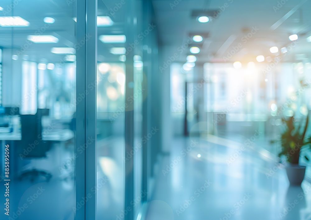 Blurred Office Interior Background with Glass Windows Blurred Office Interior Background with Glass Windows