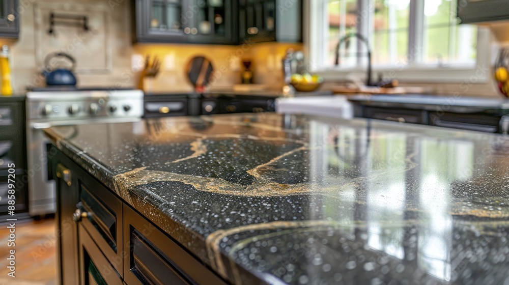 Close up of sleek black countertop. This image is perfect for showcasing kitchens, home improvement projects, and modern design. Close up of sleek black countertop. This image is perfect for showcasing kitchens, home improvement projects, and modern design.