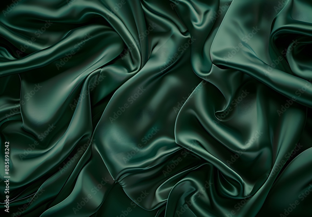 Dark Green Silk Satin Fabric Drape Background Dark Green Silk Satin Fabric Drape Background