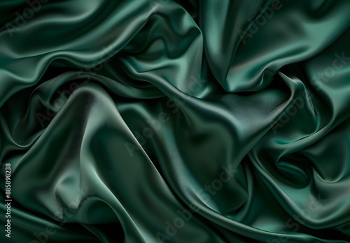 Dark Green Silk Satin Fabric Drape, Abstract Background