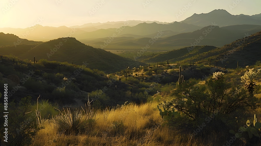 Fototapeta premium Desert sunset with mountain