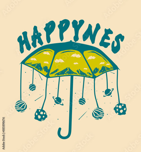 umbrella illustration vintage t shirt design, streetwear design, poster design, totebag design	
