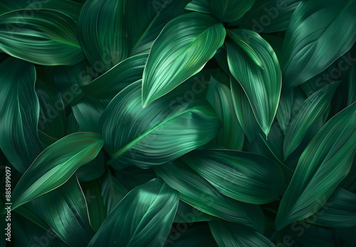 Lush Green Tropical Leaf Texture Background