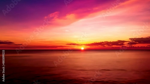 Wallpaper Mural Timelapse of vibrant sunset over ocean, showcasing the serene transition of colors as the sun sets below the horizon. Torontodigital.ca