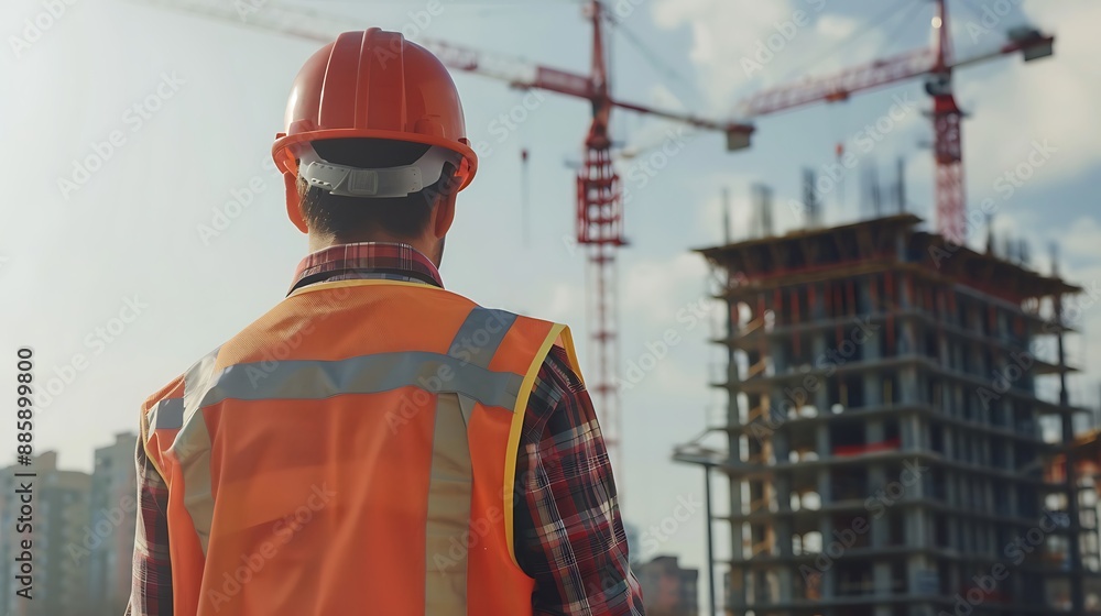 Construction Worker Looking at Building Construction Worker Looking at Building