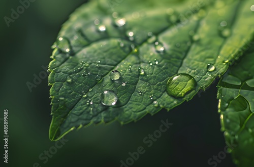 Macro Photography of Water Droplets on Leaf