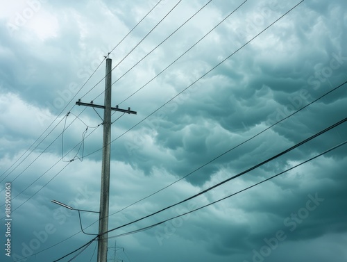 Wallpaper Mural Dramatic sky with thick storm clouds and a solitary utility pole with power lines in the foreground, capturing the essence of nature's power. Torontodigital.ca