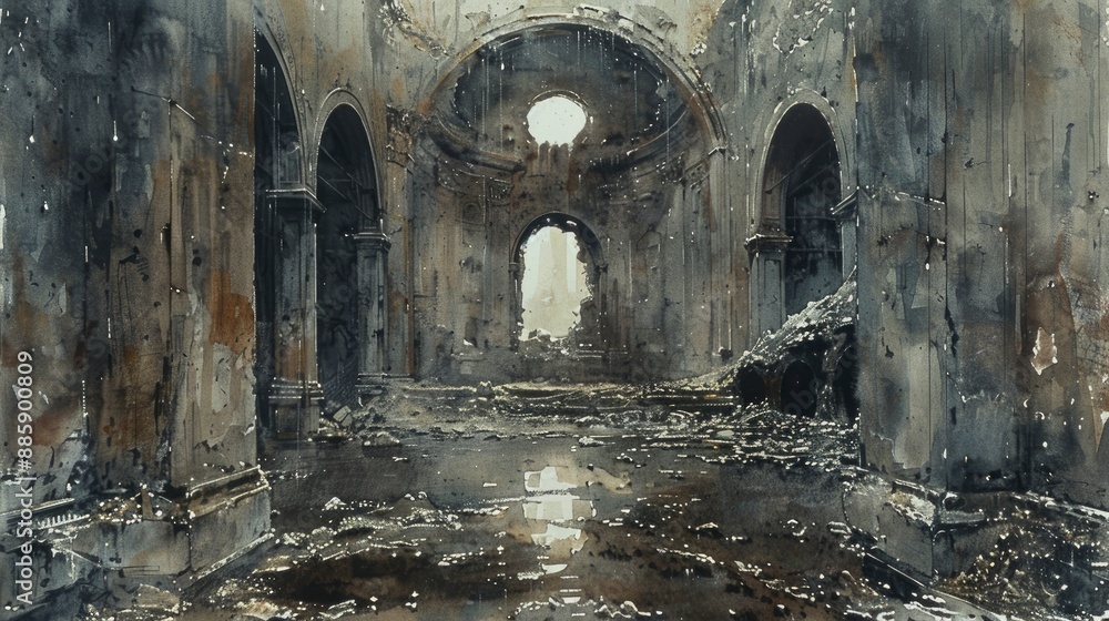 Obraz premium Charcoal and pastel painting of the Petra, ancient style, dramatic lighting, dark tones, mystical ambiance, textured surface