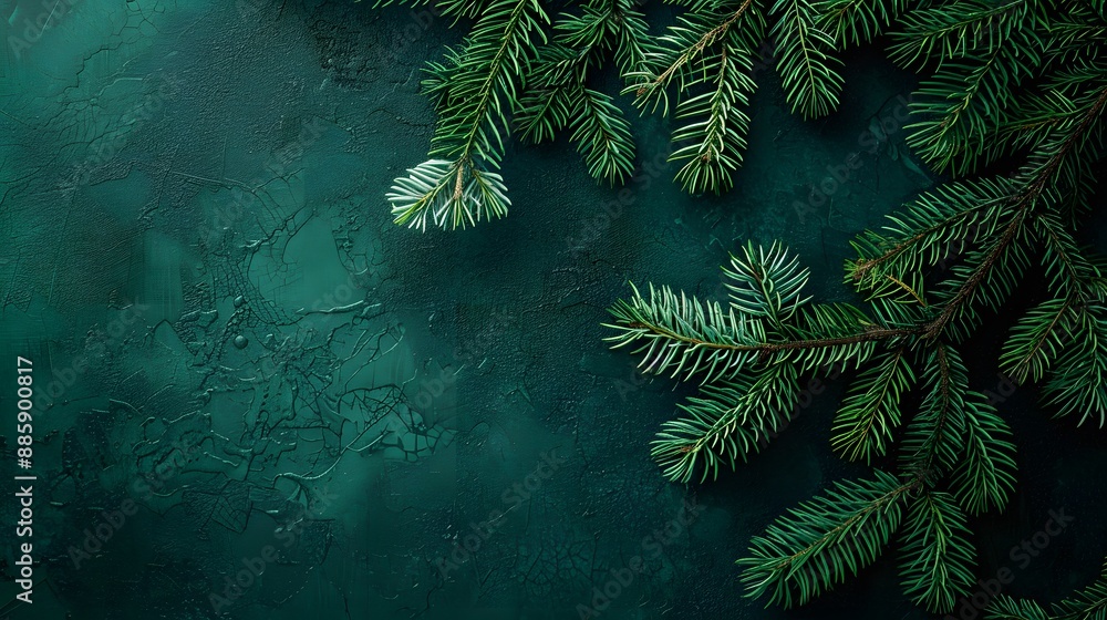 Green Christmas Tree Branches Flat Lay Green Christmas Tree Branches Flat Lay