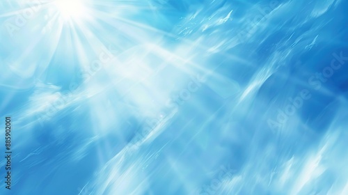 Soft Blue Abstract Background with Gentle Sunlight and Light Blue Sky Featuring White Clouds, Perfect for Design, Banner, or Wallpaper Templates 