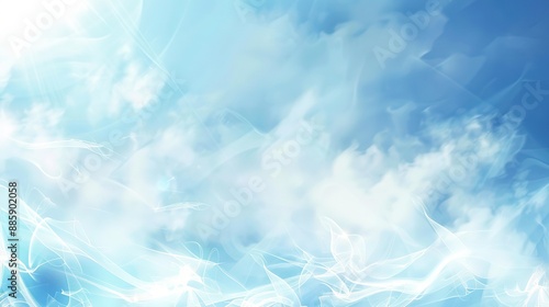  Soft Blue Abstract Background with Gentle Sunlight and Light Blue Sky Featuring White Clouds, Perfect for Design, Banner, or Wallpaper Templates 