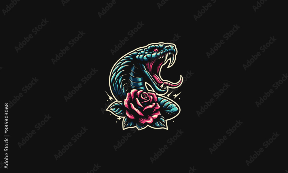 head cobra with red rose vector illustration artwork design head cobra with red rose vector illustration artwork design