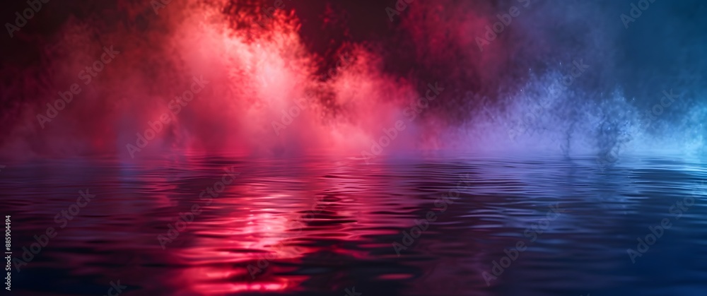 Neon Lights Reflecting on Water with Smoke Neon Lights Reflecting on Water with Smoke