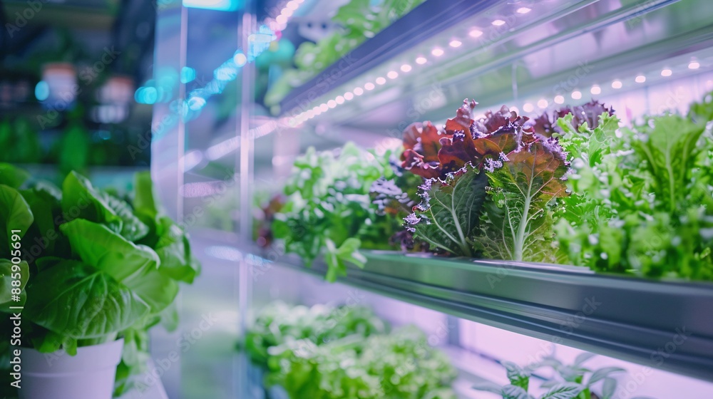 High-resolution image of AI-powered hydroponic systems growing vegetables indoors sustainably High-resolution image of AI-powered hydroponic systems growing vegetables indoors sustainably