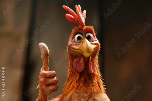 Animated rooster character giving a thumbs up, bringing humor and personality to the barnyard scene. photo