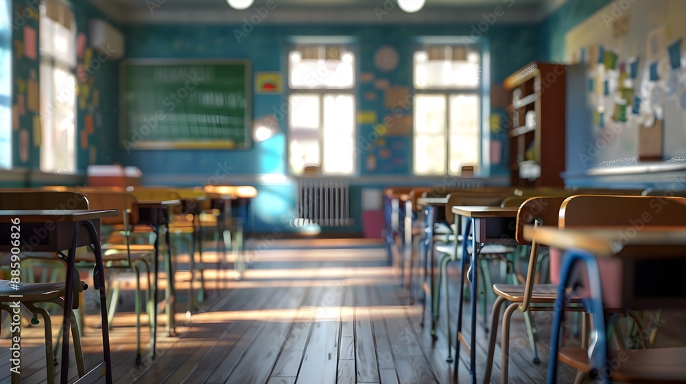 School classroom in blur background without young student School classroom in blur background without young student