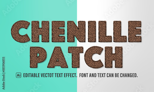 chenille embroidery patch text effect. 100% editable vector.