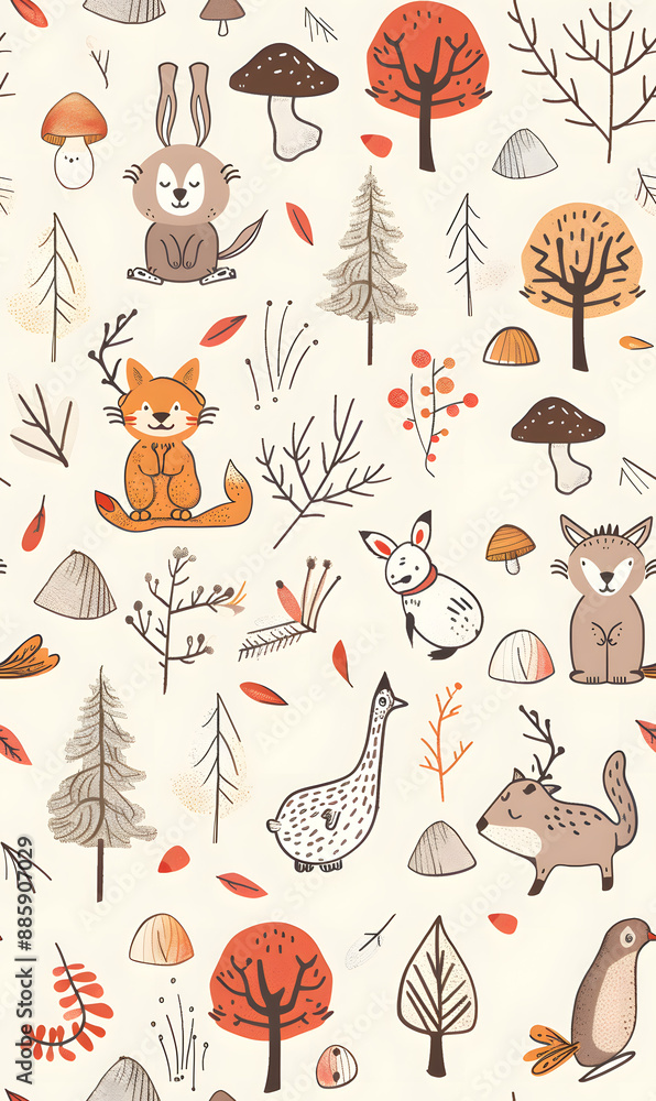 Fototapeta premium cartoon 2d illustrator doodle pattern, cute pattern in graphic seamless pattern