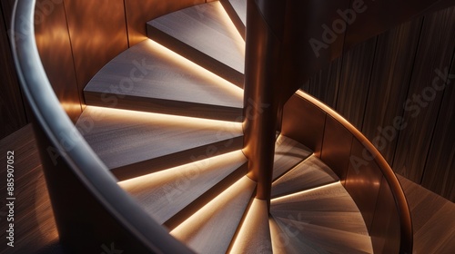 Modern Spiral Staircase with Warm Lighting