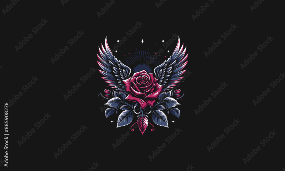 Fototapeta premium red rose with wings vector illustration artwork design