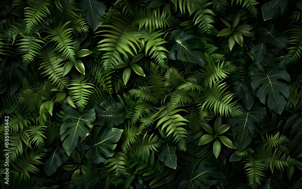 Dark Green Ferns and Leaves Wall Texture Dark Green Ferns and Leaves Wall Texture