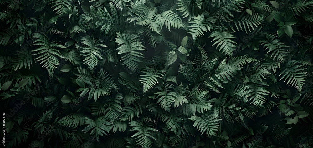 Dark Green Fern Jungle: Symmetrical, Moody, Top View Dark Green Fern Jungle: Symmetrical, Moody, Top View