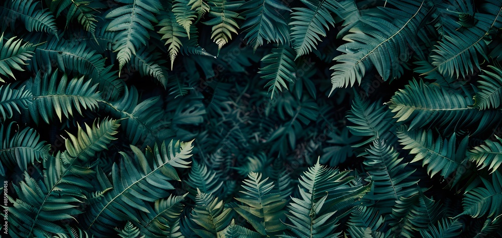Dark Green Fern Jungle - Moody Symmetrical Top View Dark Green Fern Jungle - Moody Symmetrical Top View