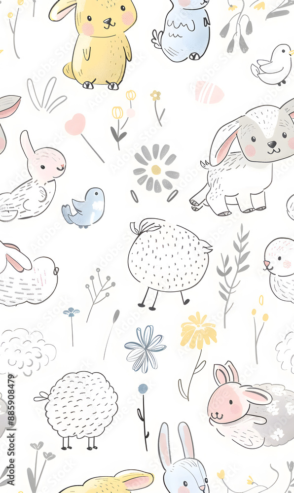 Fototapeta premium cartoon 2d illustrator doodle pattern, cute pattern in graphic seamless pattern