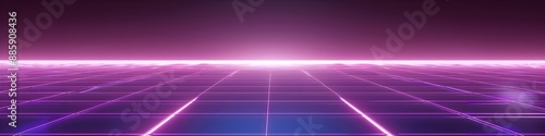 Wallpaper Mural Neon wireframe horizon background The light purple square floor glows Torontodigital.ca