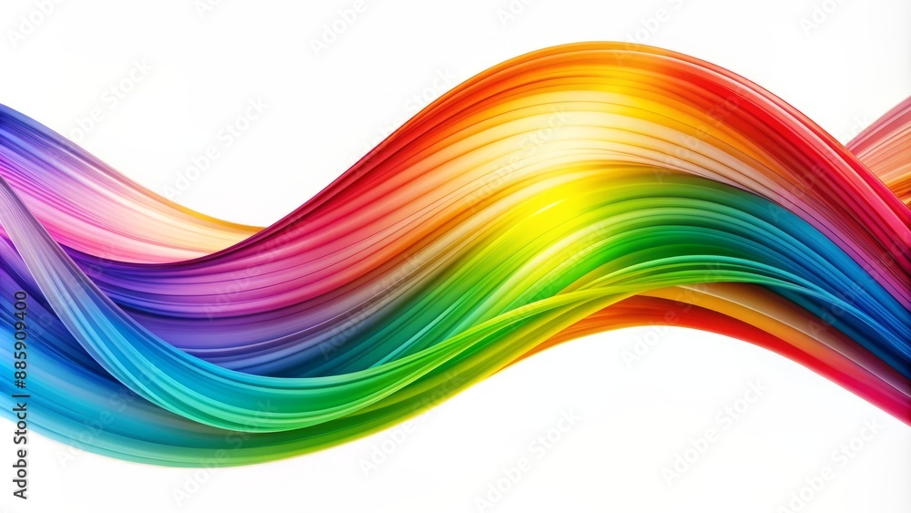 Vibrant, swirling, abstract rainbow wave form undulates across a clean, crisp white background, exuding energy, dynamism, and mesmerizing visual appeal. Vibrant, swirling, abstract rainbow wave form undulates across a clean, crisp white background, exuding energy, dynamism, and mesmerizing visual appeal.