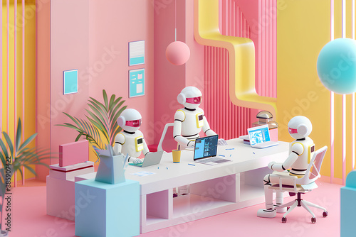 AIロボットたちのオフィス風景-9