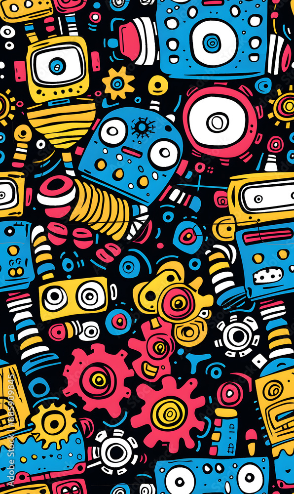 Obraz premium cartoon 2d illustrator doodle pattern, cute pattern in graphic seamless pattern