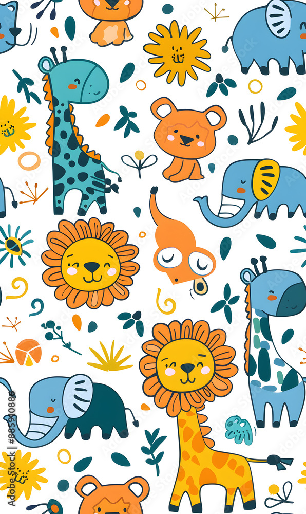 Naklejka premium cartoon 2d illustrator doodle pattern, cute pattern in graphic seamless pattern