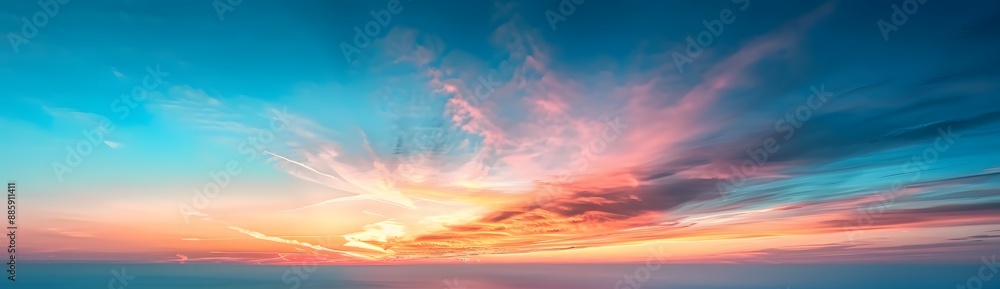 Fototapeta premium Enchanted Sunset Sky with Orange and Blue Hues