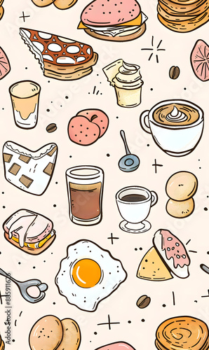 Wallpaper Mural cartoon 2d illustrator doodle pattern, cute pattern in graphic seamless pattern Torontodigital.ca