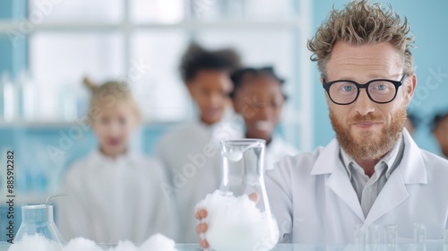 A man in a lab coat holding a glass of milk