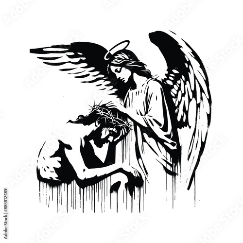 Angelic Compassion, Capture an angel wiping Jesus brow or offering solace during his suffering