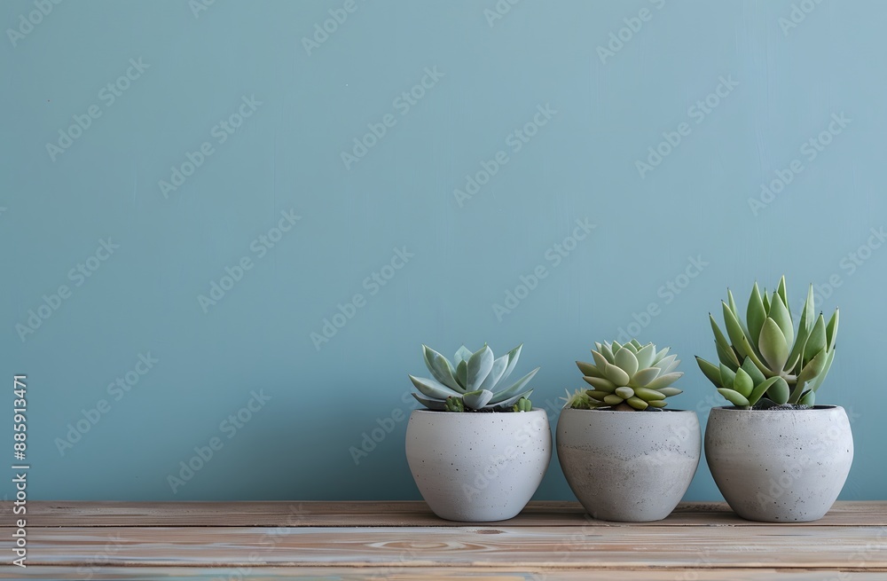 Succulents in Concrete Pots on Wooden Table Succulents in Concrete Pots on Wooden Table